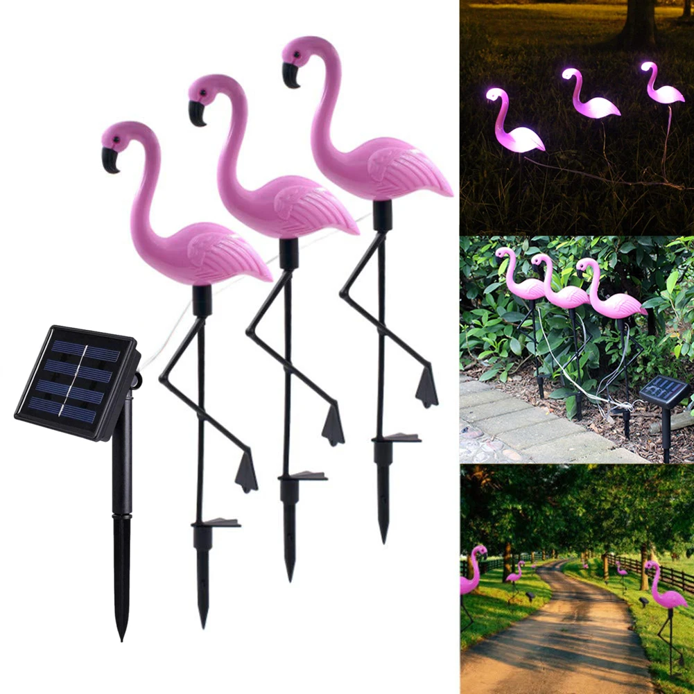 

1 комплект солнечных садовых фонарей с фламинго, солнечных фонарей для сада, розового фламинго, солнечных фонарей для двора, светодиодных светильников для газона для двора и сада