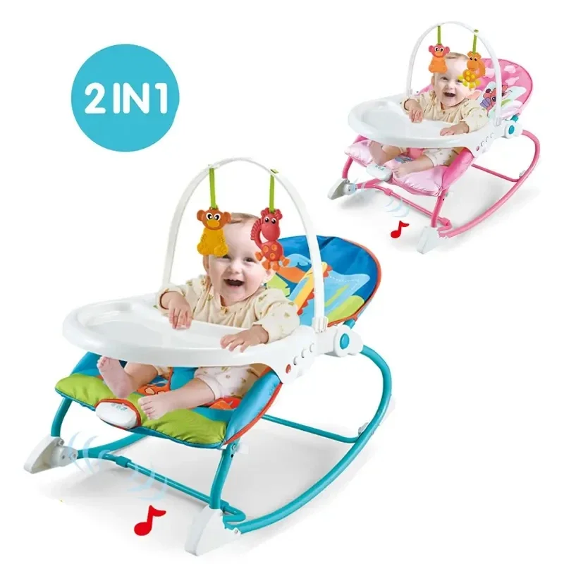 Multi-functional 2-In-1 Baby Vibration Rocking Chair With Music Dinner Chairs Baby  Toy Rocker Newborn Cradle Folding Toy