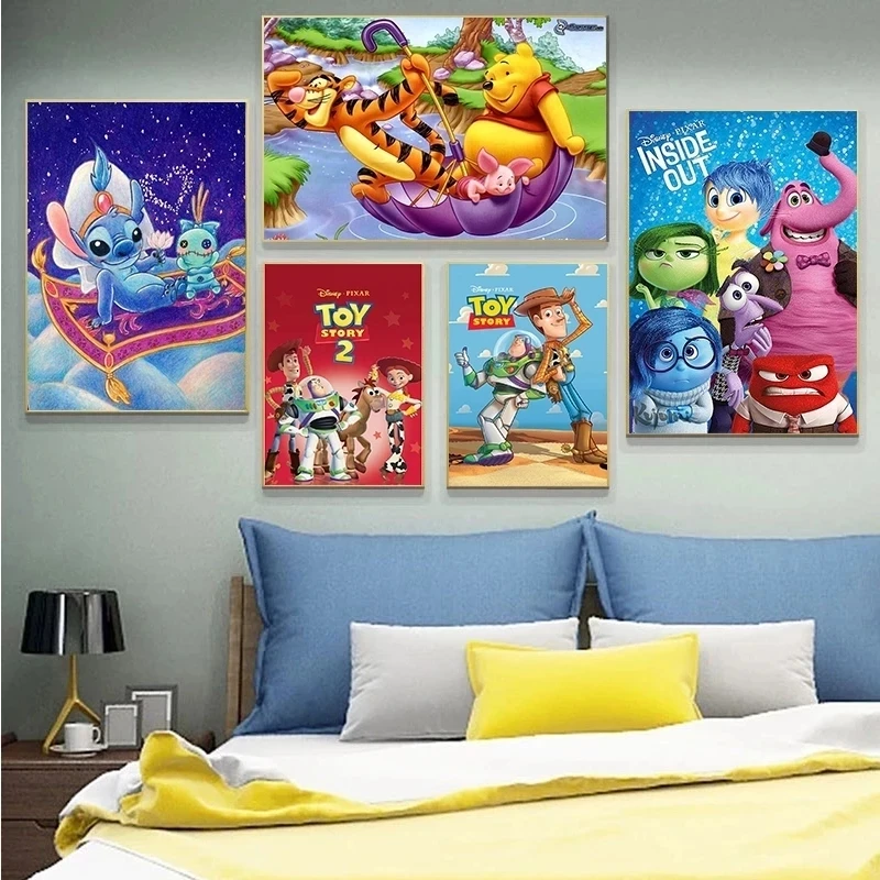 Disney White Kraft Paper Cartoon Toys General Mobilization Pictures Poster Wall Artwork For Living Room Decoration