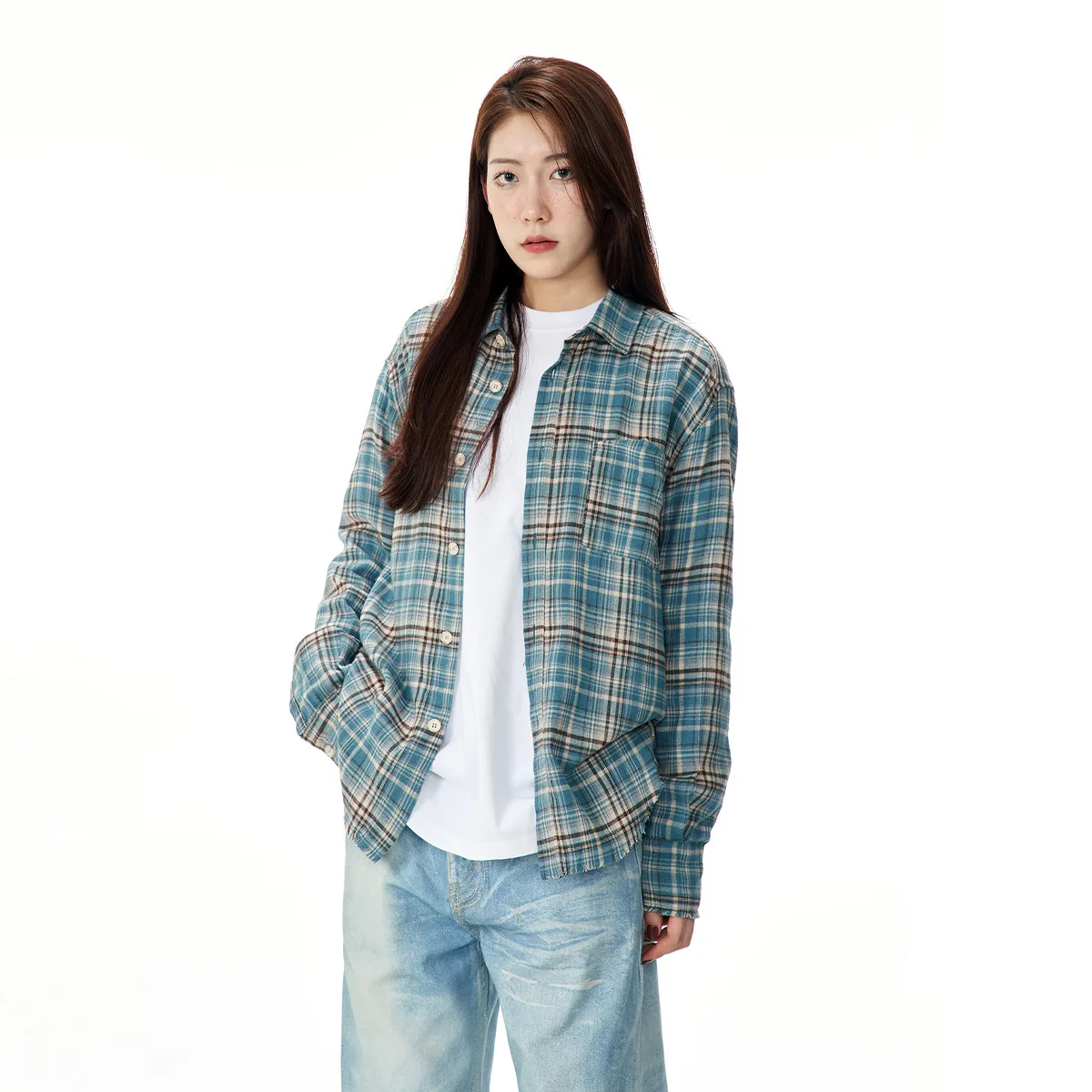 

Мужская рубашка в американском стиле в клетку, повседневная, с длинным рукавом, свободного кроя, из комфортной хлопковой смесовой ткани, в ретро-стиле, для осеннего сезона