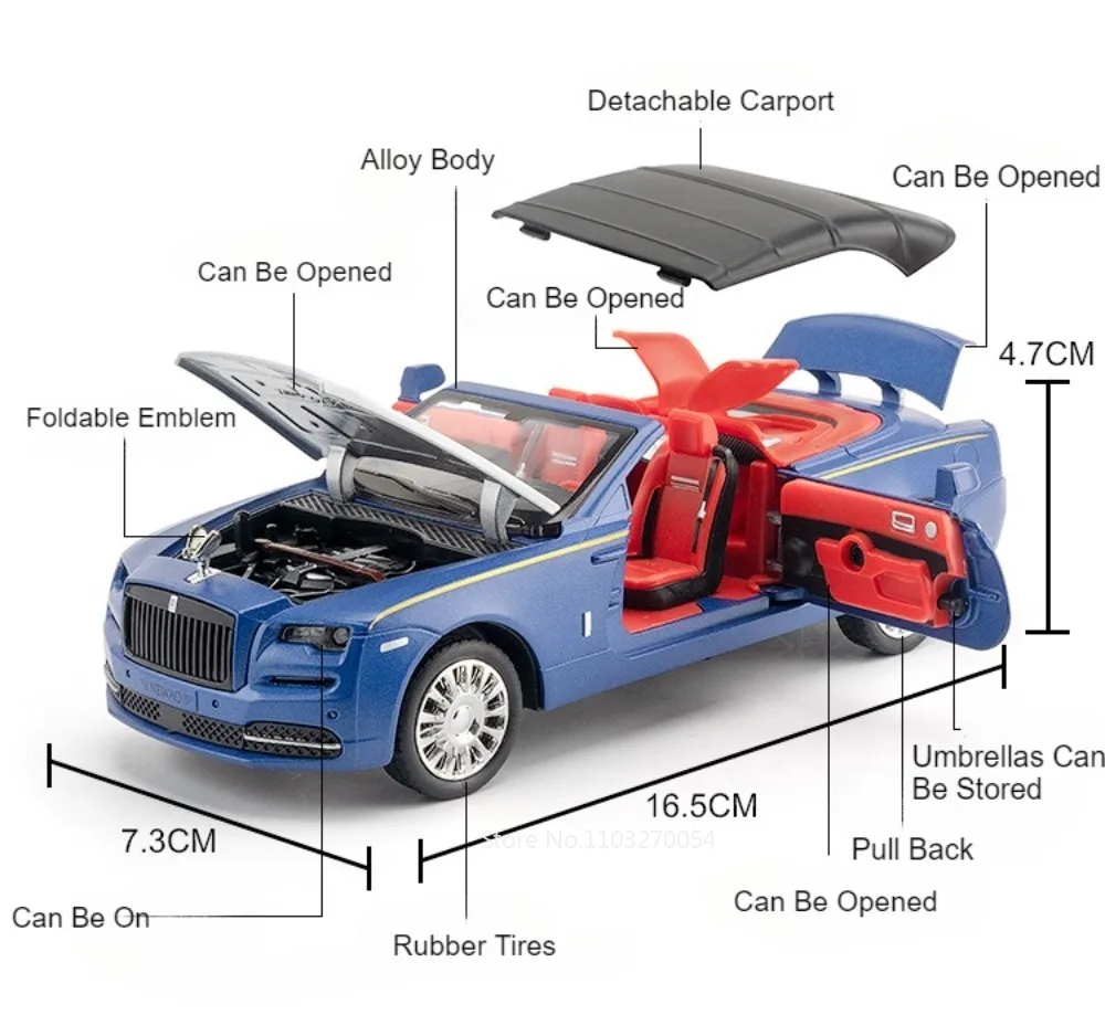 1:32 Rolls-Royce Cullinan Dawn Modell Spielzeug Druckguss Legierung Auto Sound Licht Zurückziehen Türen Geöffnet Miniatur Autos Simulation Ornament – Detail 18
