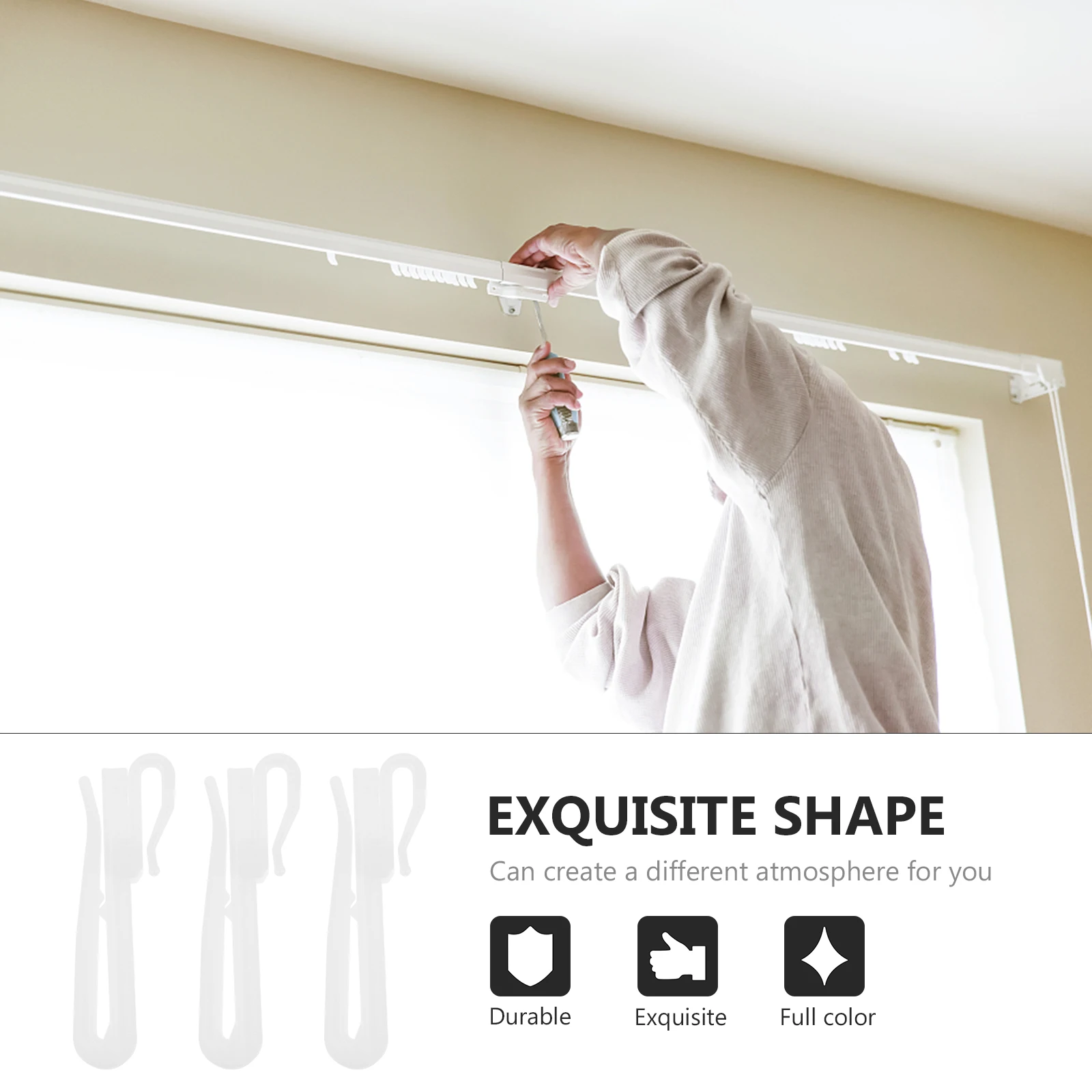 

200Pcs Curtain Adjusting Hooks Simple Design Plastic Home Accessories Compatible with Any Color Curtains for Bathrooms Storage