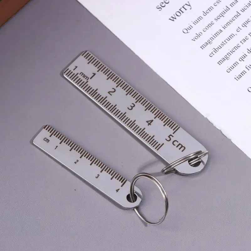 1PC For Office And School Supplies (Anti-loss Measuring Ruler) Stainless Steel Mini Ruler With Keychain - Measuring Tool