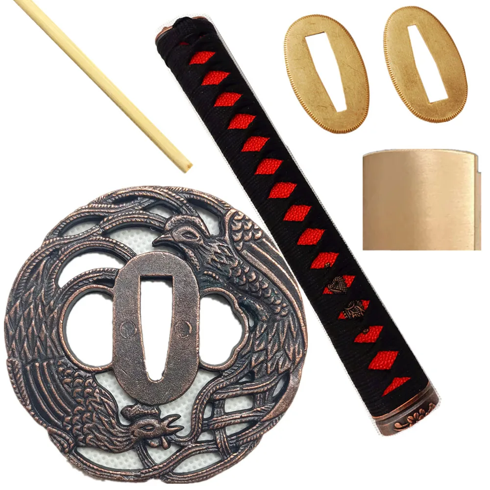 26cm Katana Handle Phoenix Hand Guard Tsuba Menuki Fuchi Kashira For Japanese Samurai Katana Wakizashi Tanto DIY Sword Fittings