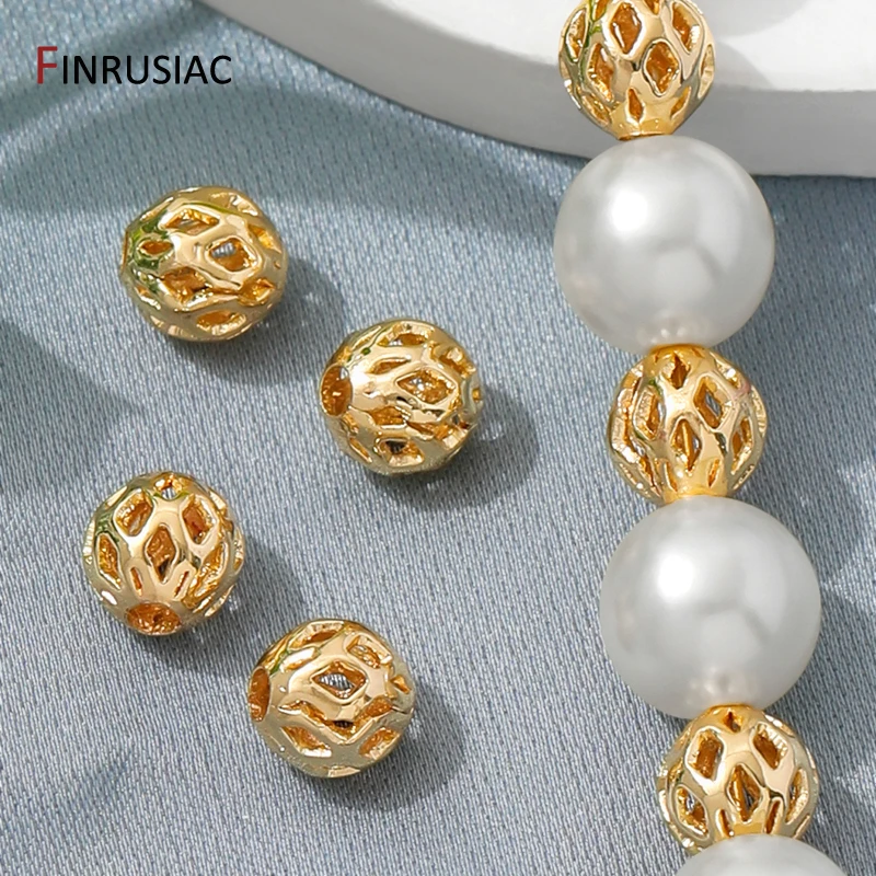 4/5/6/8 مللي متر 14K مطلية بالذهب الجوف جولة خزر عازل ، فواصل النحاس الخرز لصنع سوار ذاتي الصنع ، لوازم للمجوهرات #6