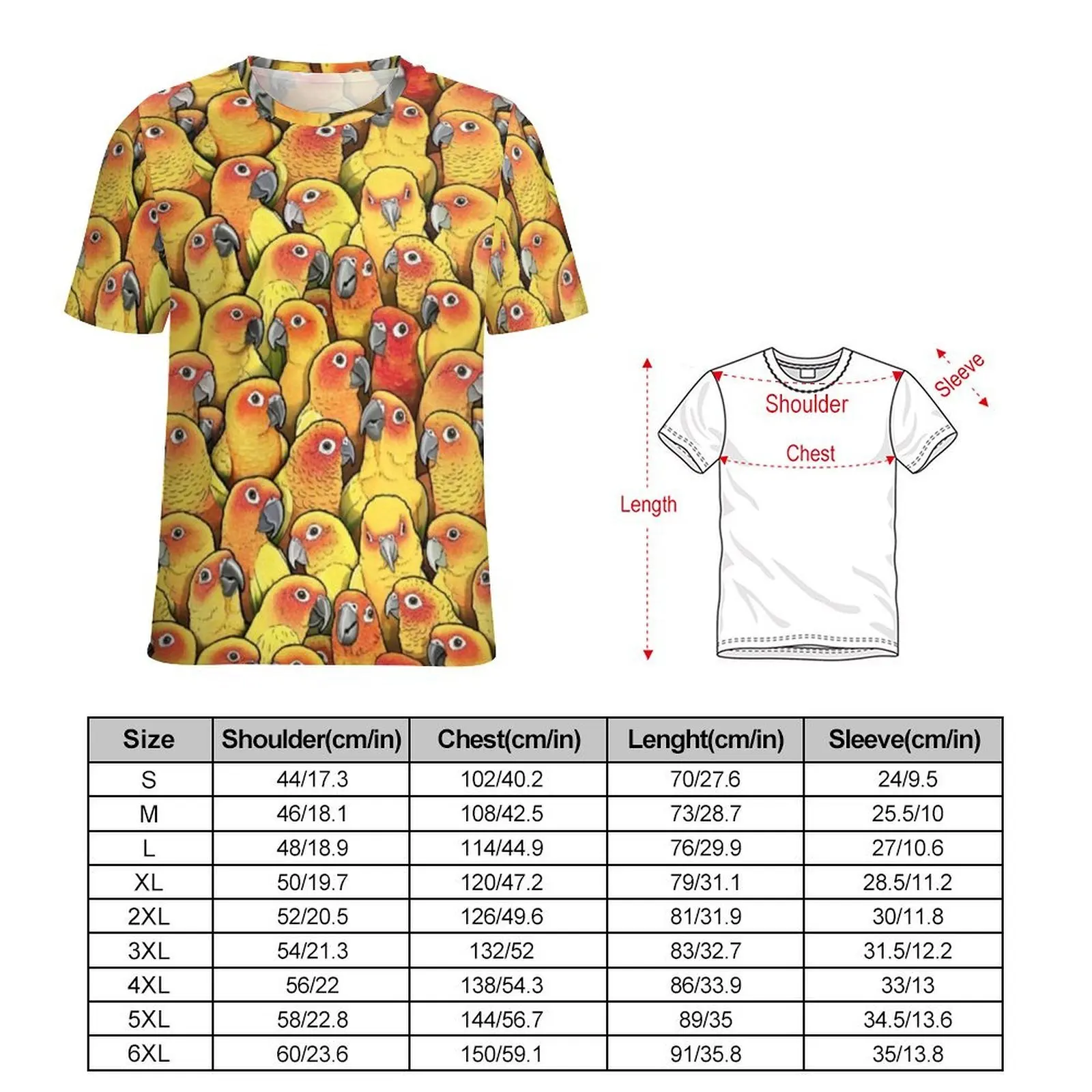 Yellow Parrot T-Shirt For Man Sun Conures Print O Neck T Shirts Summer Hip Hop Clothing Short Sleeve Oversized Tees Gift Idea