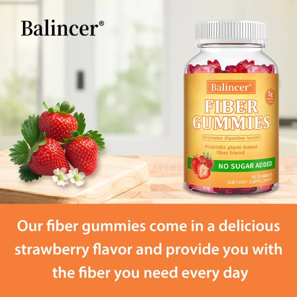 Fiber Gummies 5g Per Serving - Prebiotic Plant-Based Fiber Blend, Promotes Digestive Health, No Sugar Added