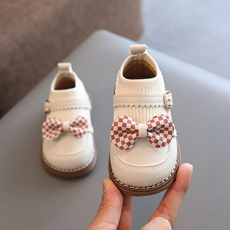 New Spring Autumn Girls Leather Shoes with Bow-knot Princess Sweet Cute Soft Comfortable Children Flats Kids Shoes Toddlers 2024