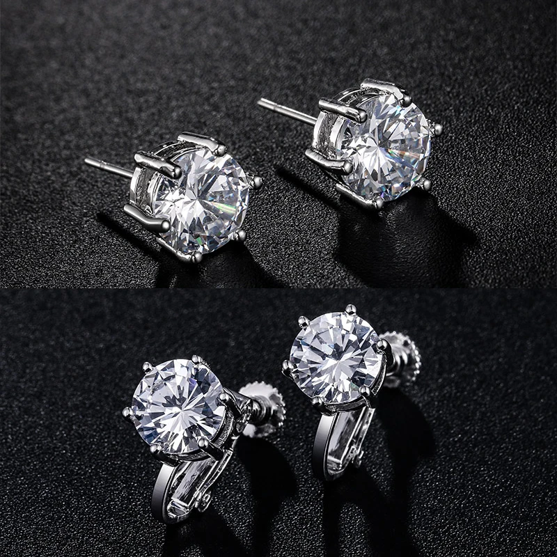 WEIMANJINGDIAN Brand Top Quality 2 Carat Round Cut Cubic Zirconia Sparkly Clip Earrings for Women Wedding Prom Anniversary