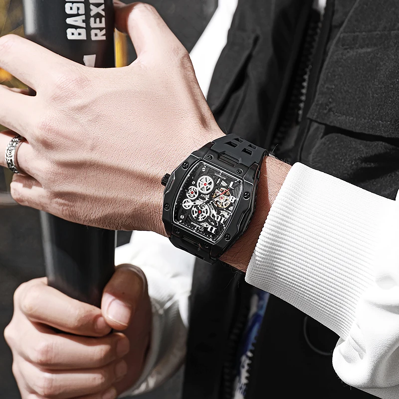 

Мужские часы Dulunwe в форме тонно, большой циферблат, водонепроницаемый силиконовый ремешок, спортивные мужские механические часы 6047, Homme Reloj