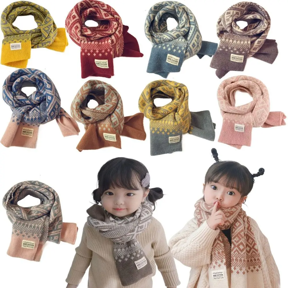 Bib Thermal Neck Warmer Windproof Thickening Children Kids Winter Scarves Snap Fastener Boys Girls Knitting Scarf Autumn Winter