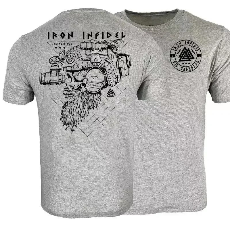 TIL Valhalla เสื้อ American Beard Warrior ยุทธวิธี Skull T เสื้อใหม่ 100% Cotton แขนสั้น O-คอเสื้อยืด Casual Mens TOP