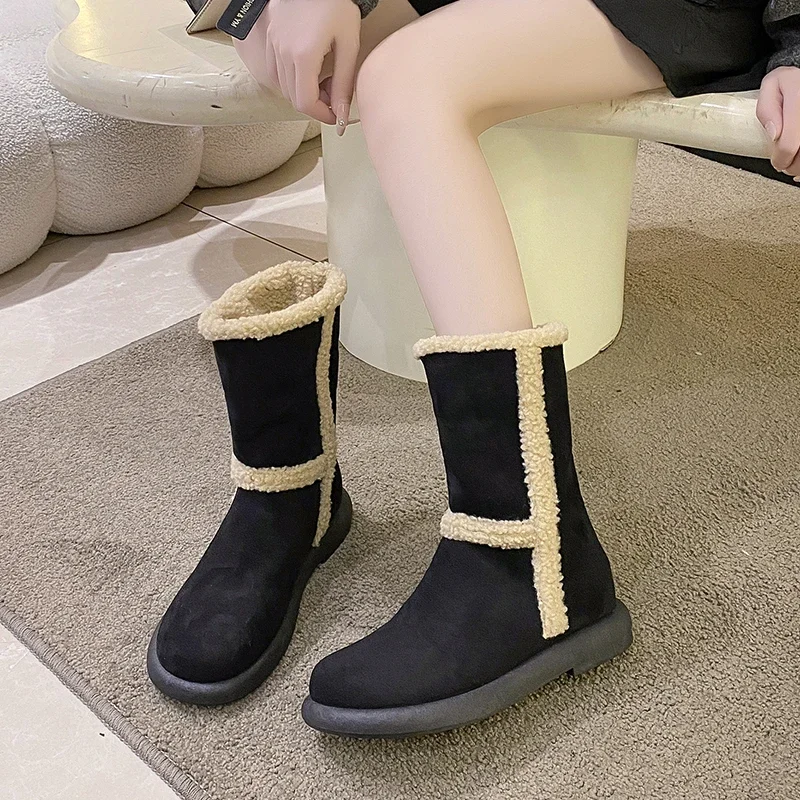 2024 Hot Sale Women's Shoes Slip-on Women's Boots Fashion Turned-over Edge Modern Boots Women Winter Round Toe Mid-Calf Boots