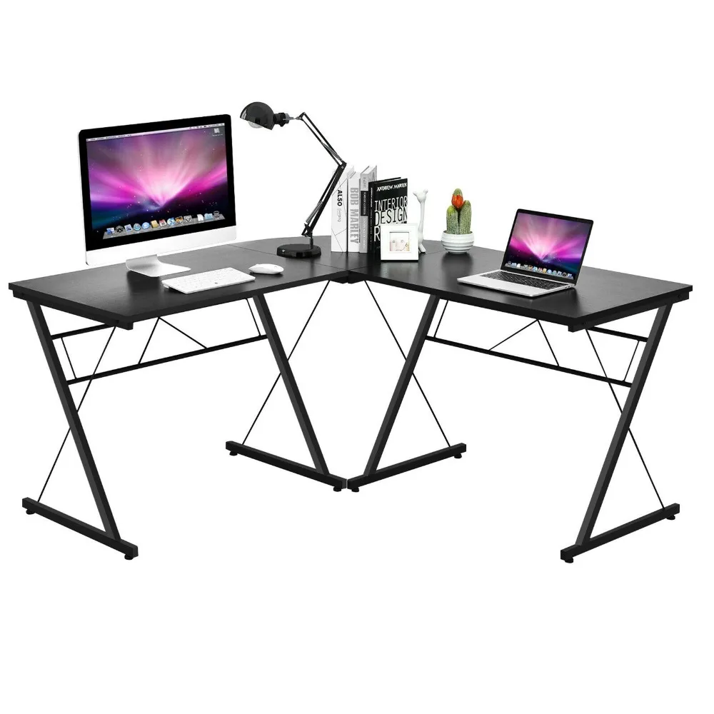 

59" L-Shaped Corner Desk Home Office Computer Table Study Workstation Black