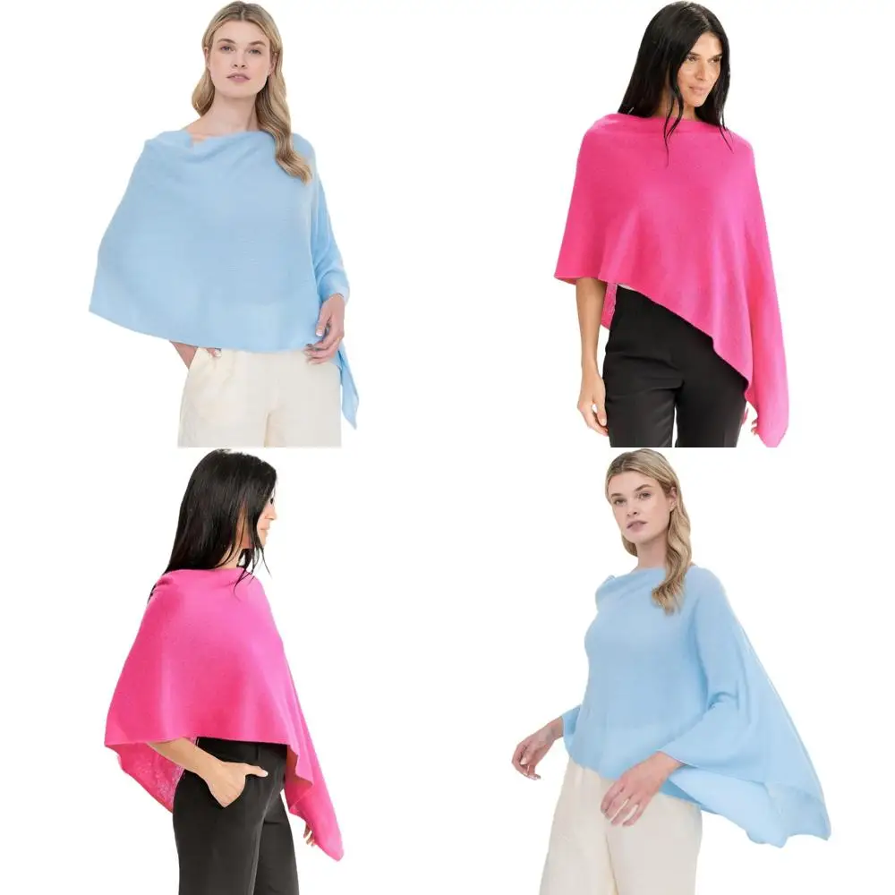 

100% Cashmere Women's Draped Poncho Dress Topper - Luxurious Wrap Style Cashmere Garment for Elegance
