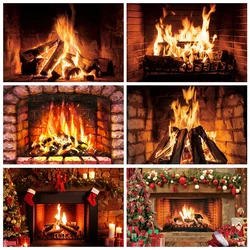 Christmas Winter Fireplace Fire Backdrop Photographic Room Decor Baby Background Photography For Photo Studio Photophone