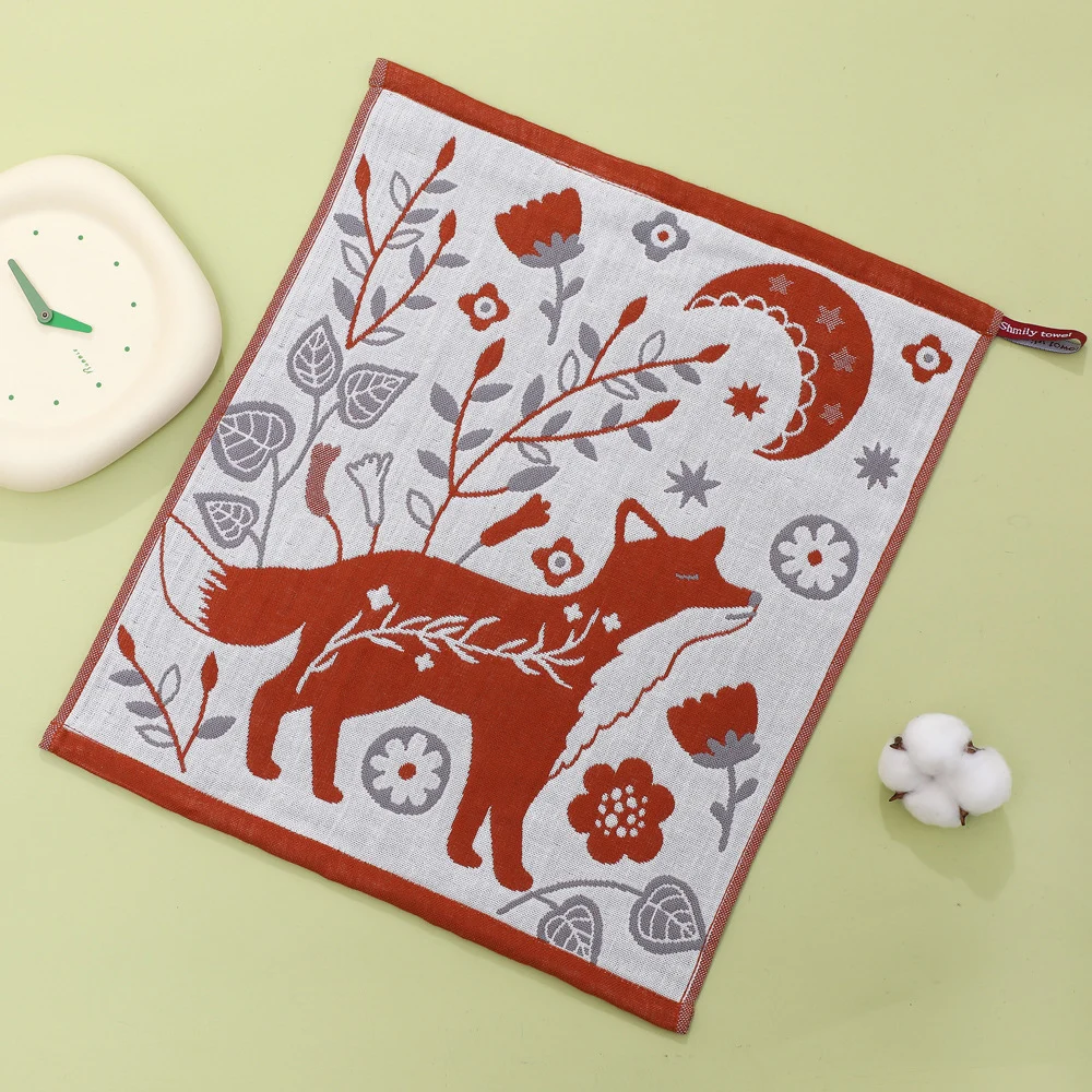 34*40cm Abstract Art Animal Handkerchief Household Quick-drying Hand Towel Four-layer Cotton Hand Towel Kitchen Bathroom Towel