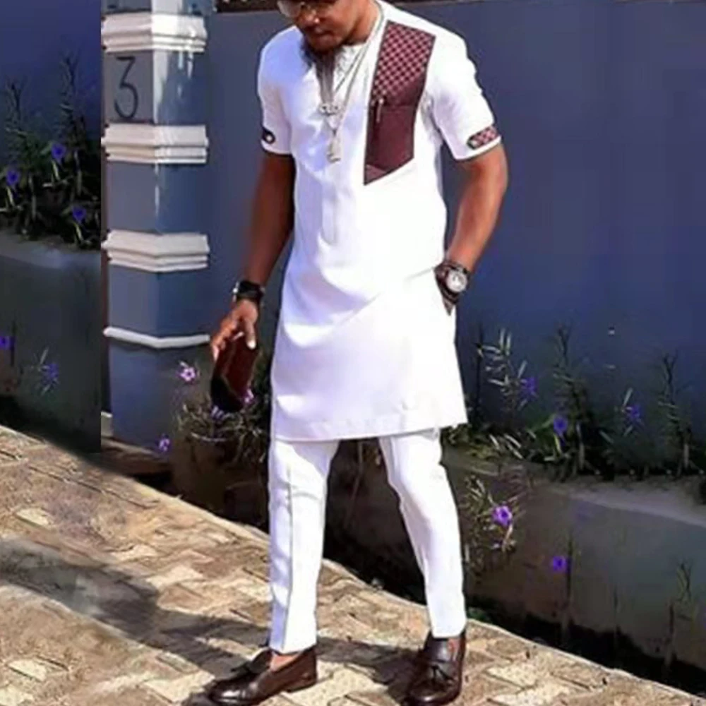 2024 New African Traditional Men\'s Set Casual Elegant Casual Round Neck Short Sleeve Men\'s Two Piece Set Travel Family Men\'s Set