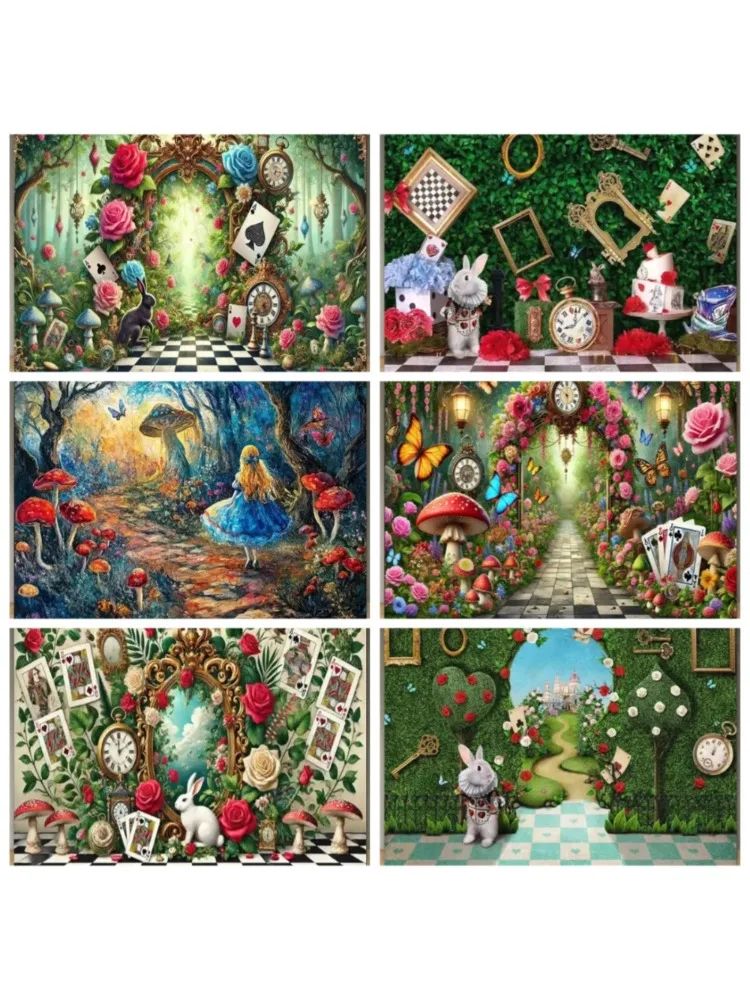 Magische bosavonturen in Wonderland Thema Verjaardagsfeestje Decoratie Achtergrond, Kinderverjaardagsfeestje Fotografie Achtergrond