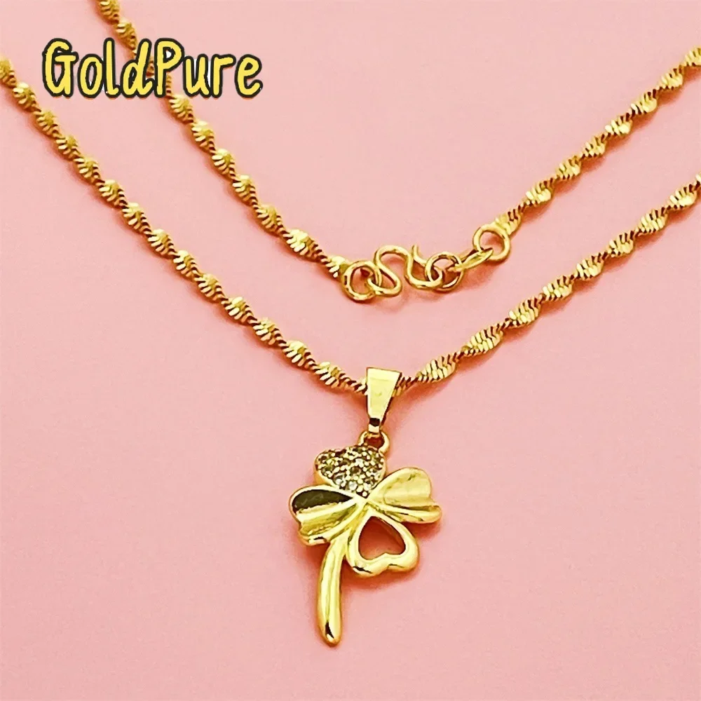 

Goldpure Luxury 24K 9999 Pure Gold real gold Women's Lucky Grass Pendant Necklace