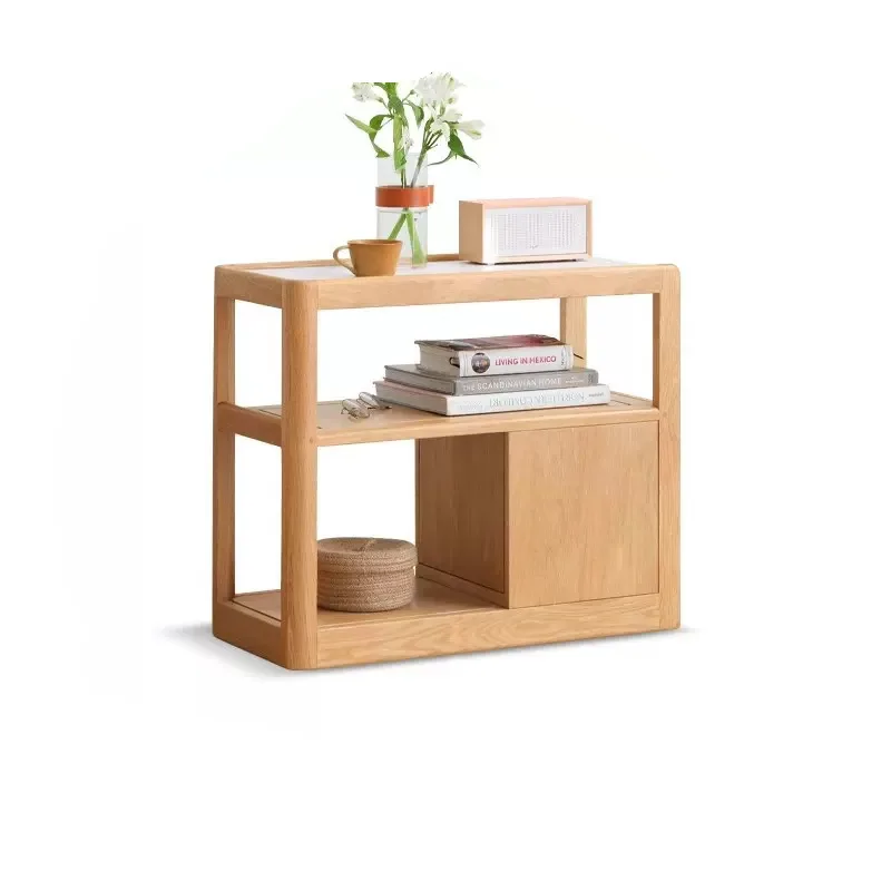 

Solid wood sofa side cabinet, rock slab side, Nordic small apartment, living room corner, movable narrow side table