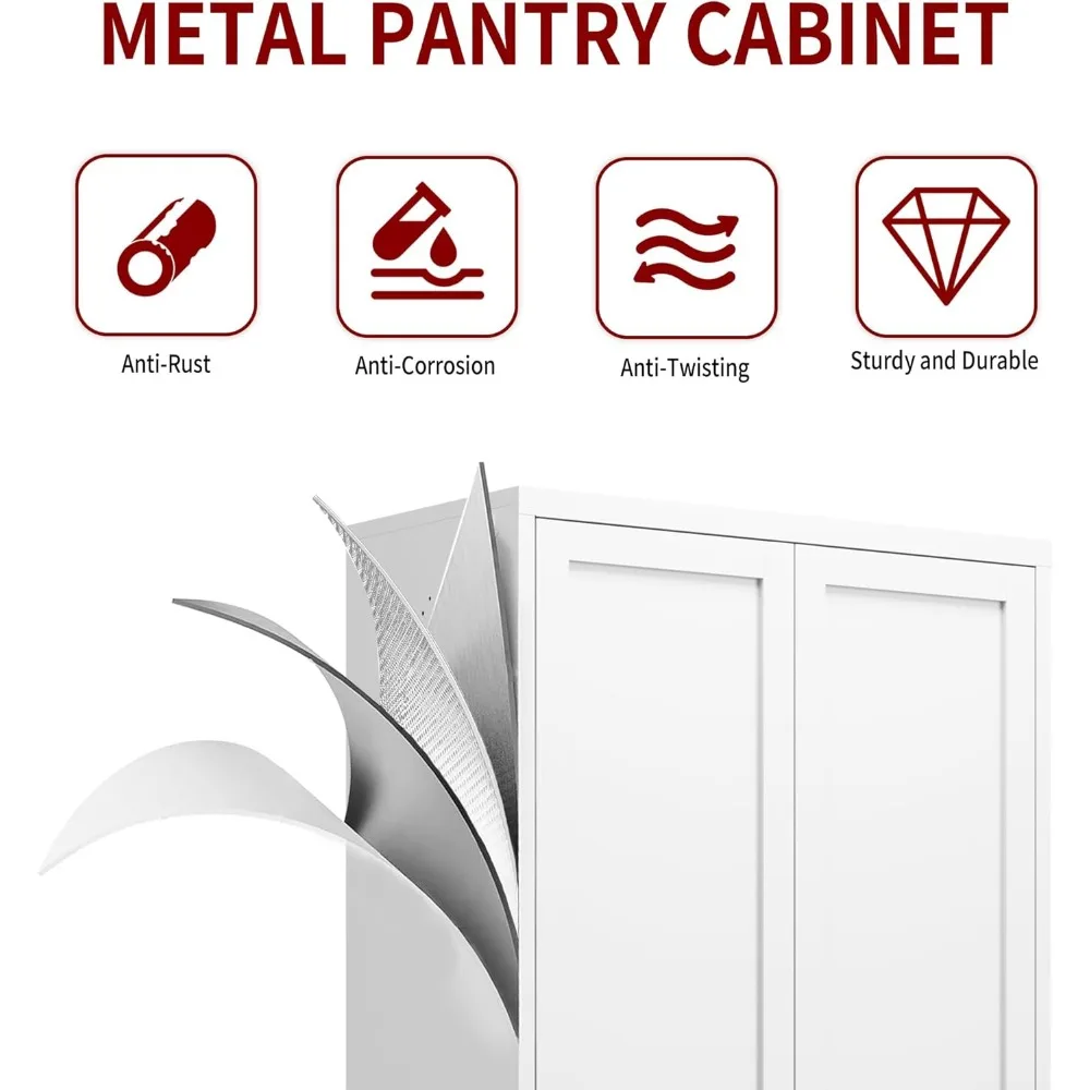 キッチンパントリーキャビネット、34.6インチのホワイトパントリー収納キャビネット、2段の調節可能な棚と2つのドア付き、自立型食器棚、Me