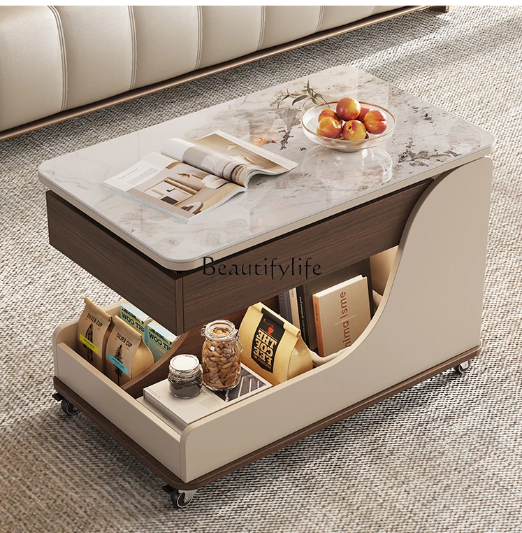 

44Movable Modern Minimalist Sofa and Tea Table Stone Plate Adjustable Household Multi-Function Cart