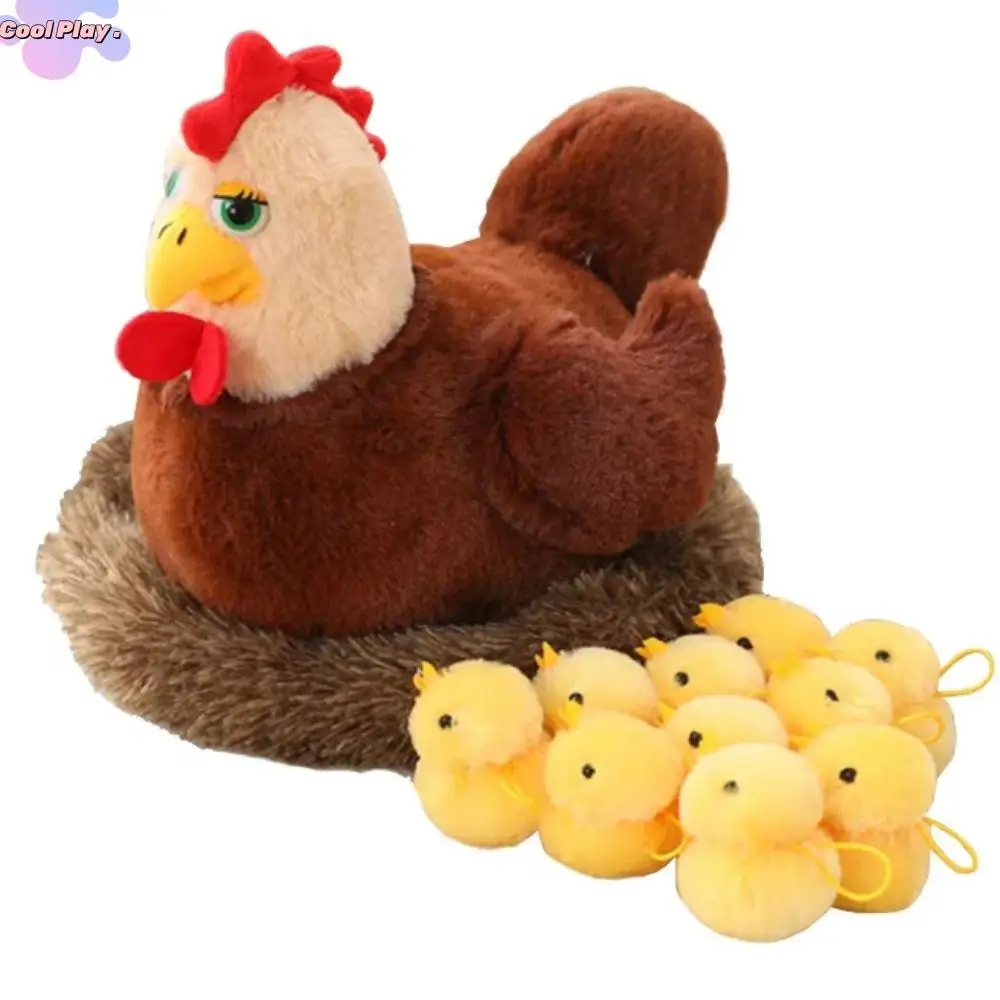 

PP Cotton Simulation Hen Plush Toy Hen With Nest Chick Family Plush Toys Fluffy Collection Swan Family Plush Dolls Kids Gifts