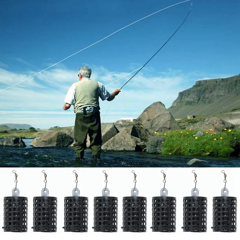 A51Q-10Pcs Round Fishing Tackle Feeders Cage Iron Fishing Lure Cage Basket Trap Lure Holder Fishing Baits Cage Feeders