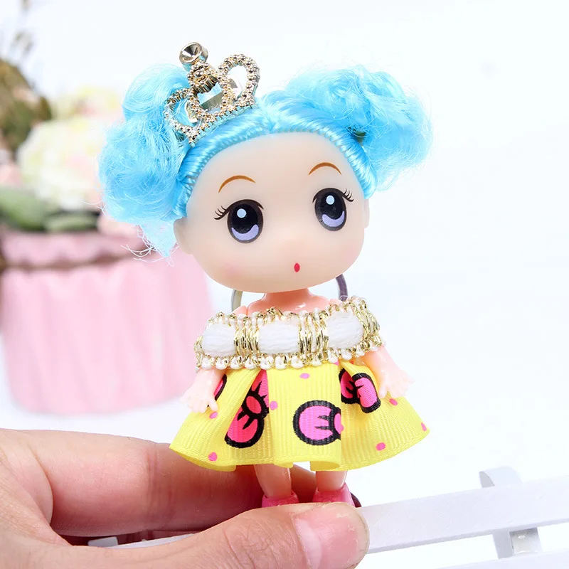 

9cm Handmade Mini Colorful Girls Princess Dolls Full Dress Doll Keychains Handbag Decoration Pendants Creative Birthday Gifts