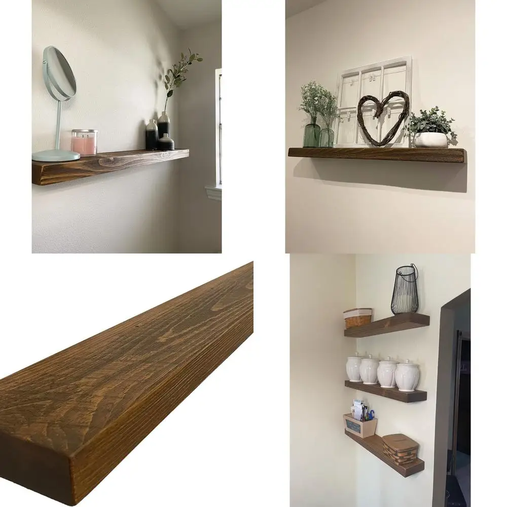 

42, деревянные настенные полки в деревенском стиле — 42x6x2 дюйма — натуральное дерево, сверхмощные для спальни и гостиной — средний коричневый