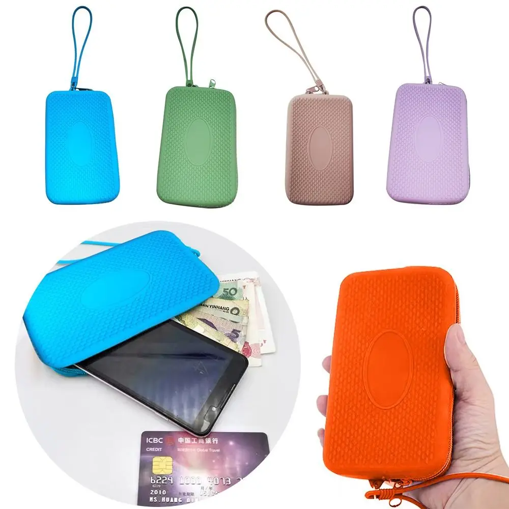 New Silicone Coin Purse Zipper Waterproof Earphone Bag Solid Color with Textured Travel Pouch Students