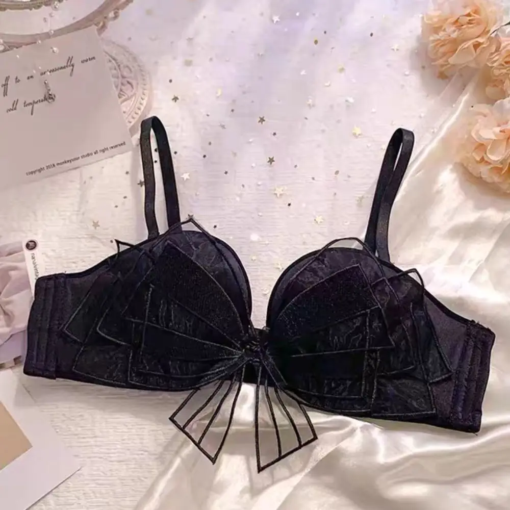 Reggiseno con fiocco in rete senza fili alla moda con volant a vita bassa, set di lingerie dolce, reggiseno intimo push up, mutandine da spiaggia