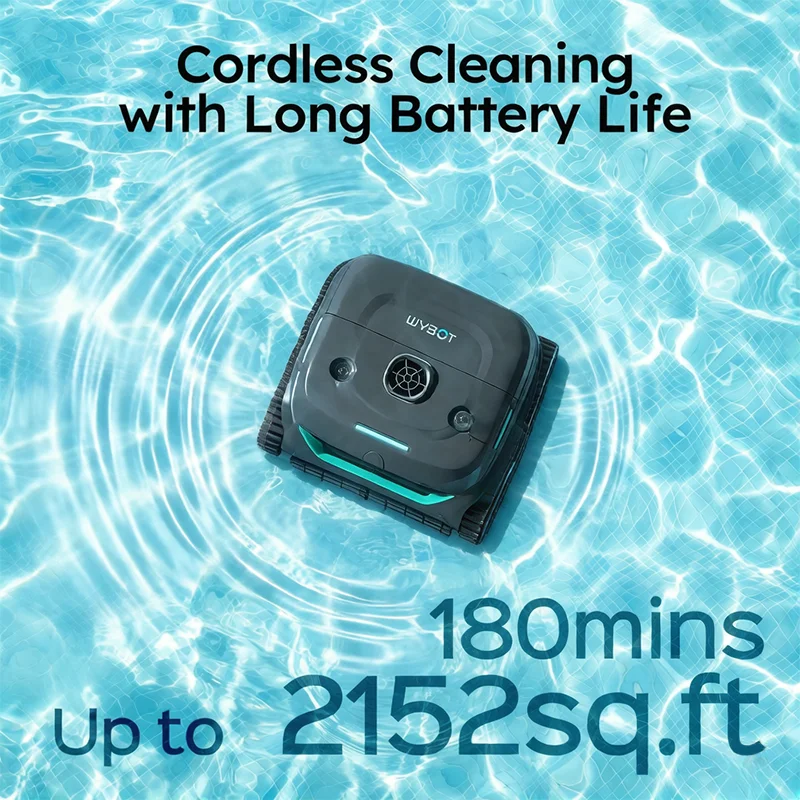 

Мощный беспроводной робот-пылесос для бассейнов с ультратонкой системой фильтрации, 180 минут работы, управление через приложение, очистка дна и стен