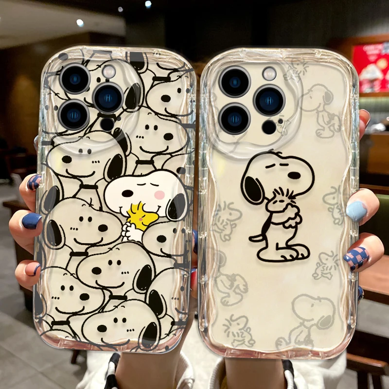 Funda de teléfono con dibujos de Snoopy para Apple iPhone 15 14 13 12 11 XS XR X Pro Max Plus Wave Oil Funda