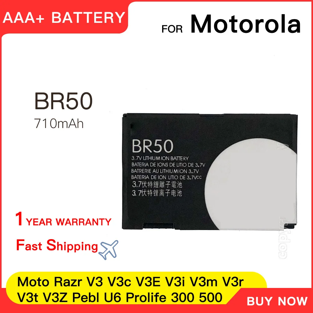 

Genuine 3.7V BR50 BR 50 Replacement Battery For Moto Motorola RAZR V3 V3c V3E V3m V3T V3Z V3i V3IM PEBL U6 Prolife 300 500