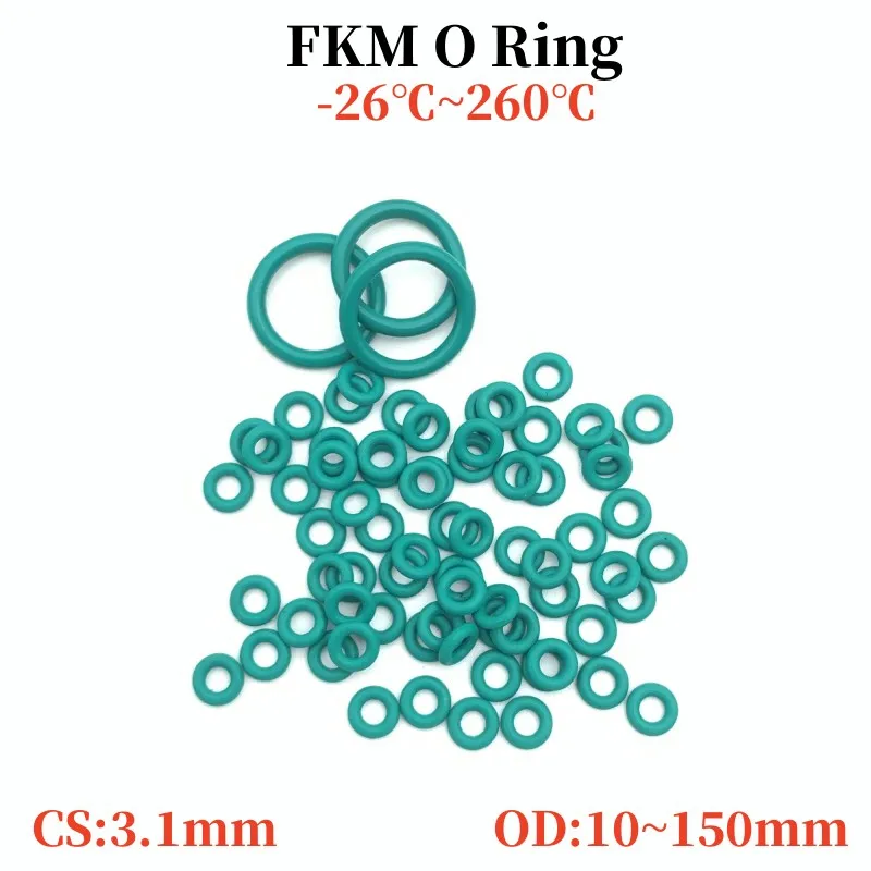 

10pcs Green FKM Fluorine Rubber O Ring CS 3.1mm OD 10 ~ 70mm Sealing Gasket Insulation Oil High Temperature Resistance Green