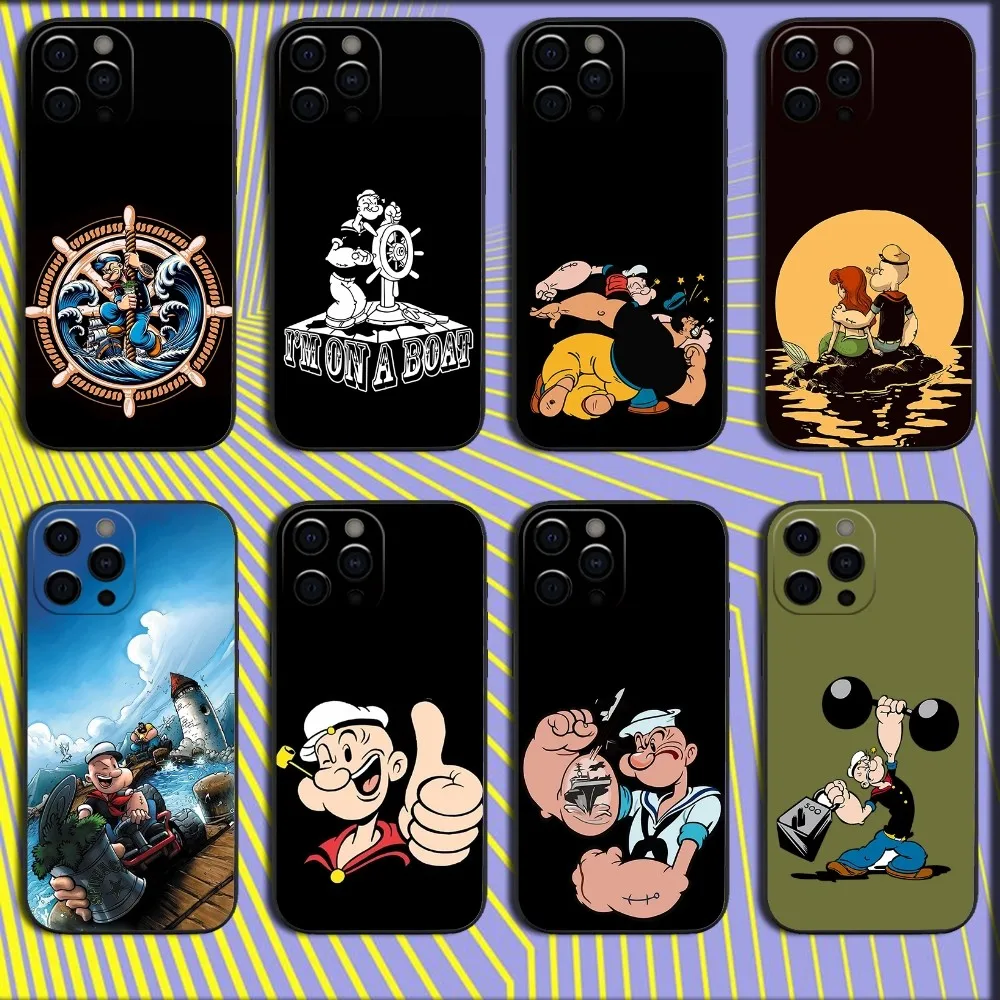 P-Popeye the S-Sailor Phone Case For iPhone 16,15,14,13,12,11,Pro,X,XS,Max,XR,Plus,Mini Soft Black Cover