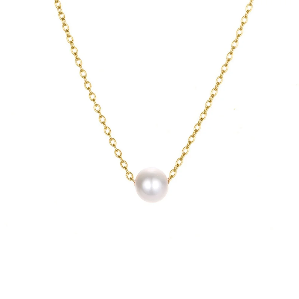 Simple Natural Pearl Pendant Necklace Vintage 18k Gold Color Stainless Steel Necklace For Women Fashion Women Jewelry