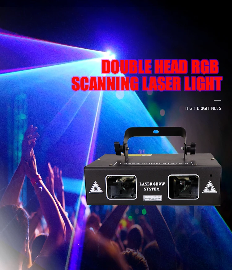 Proyector láser de 2 cabezales para escenario, proyector de luz RGB para DJ, Rayo de animación, espectáculo de luz láser para discoteca y club nocturno