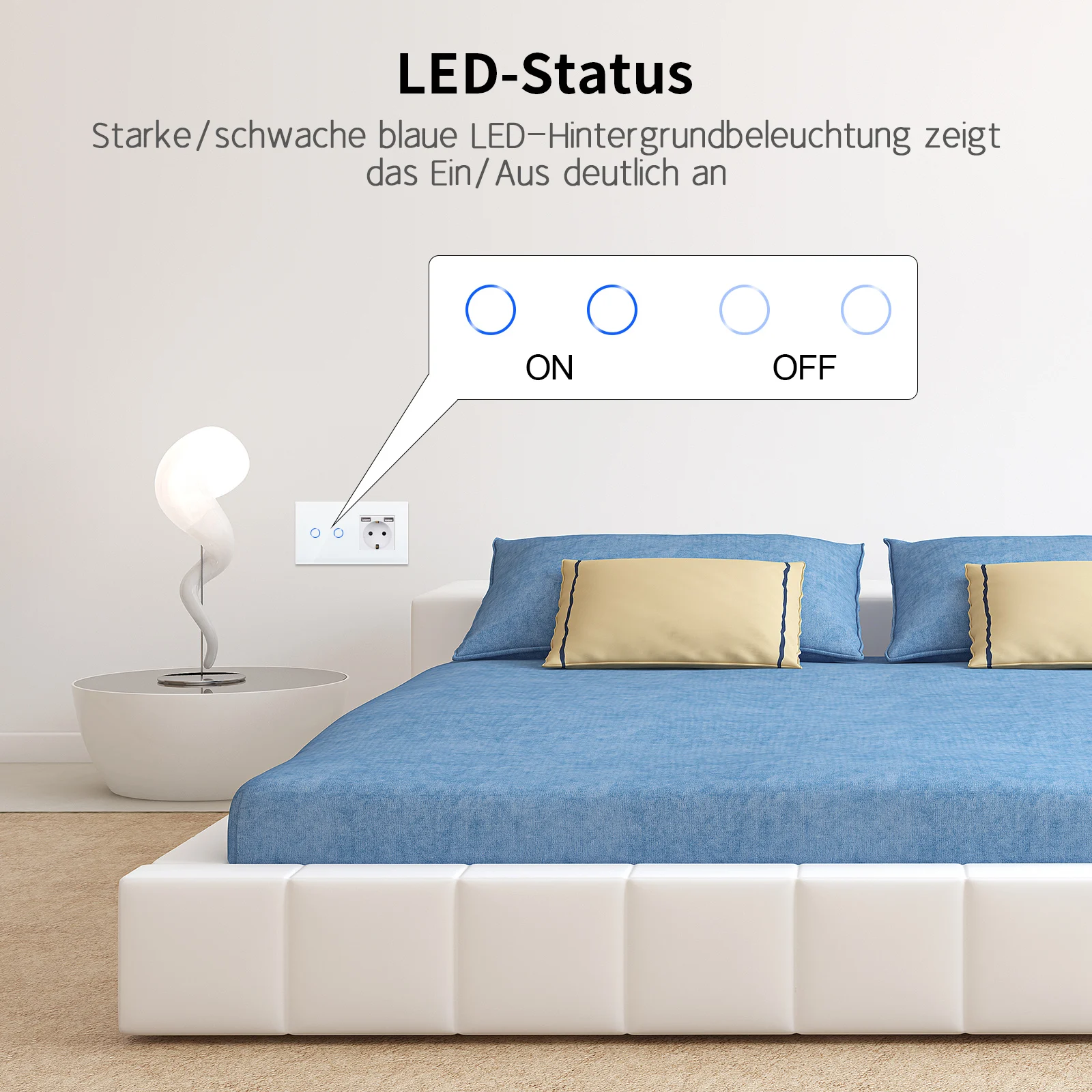 DAJIMEI Touch Switch with EU Power Wall Socket Sensory Light Switches 1/2/3/4Gang 1Way Crystal Glass Panel and Dual USB Sockets