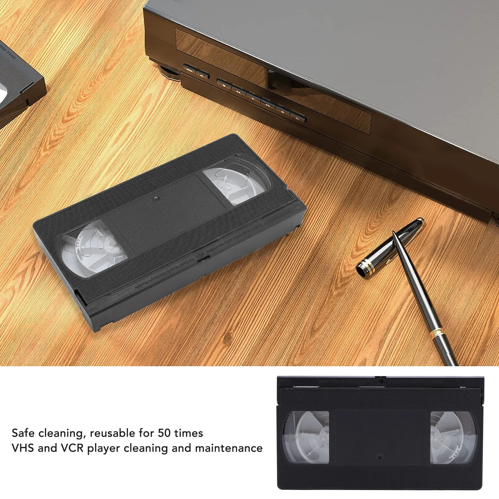 Limpiador de cabezales VCR, limpiador de cabezales VCR VHS, herramienta de limpieza de cabezales de reproductor de vídeo reutilizable, tecnología seca, No requiere fluido, limpieza de cabezales VHS
