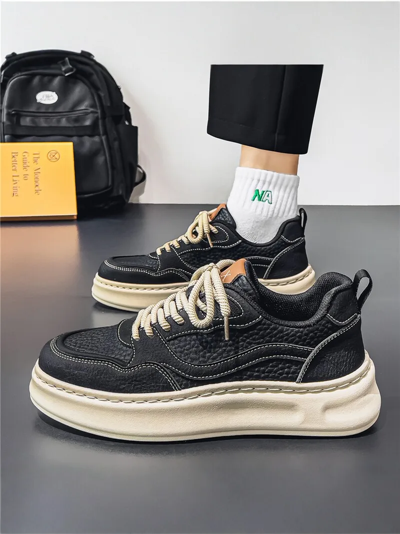 Men's Casual Running Shoes 2026 New Style Autumn Trendy All-Match Thick Bottom Heightening White Sneakers for Students