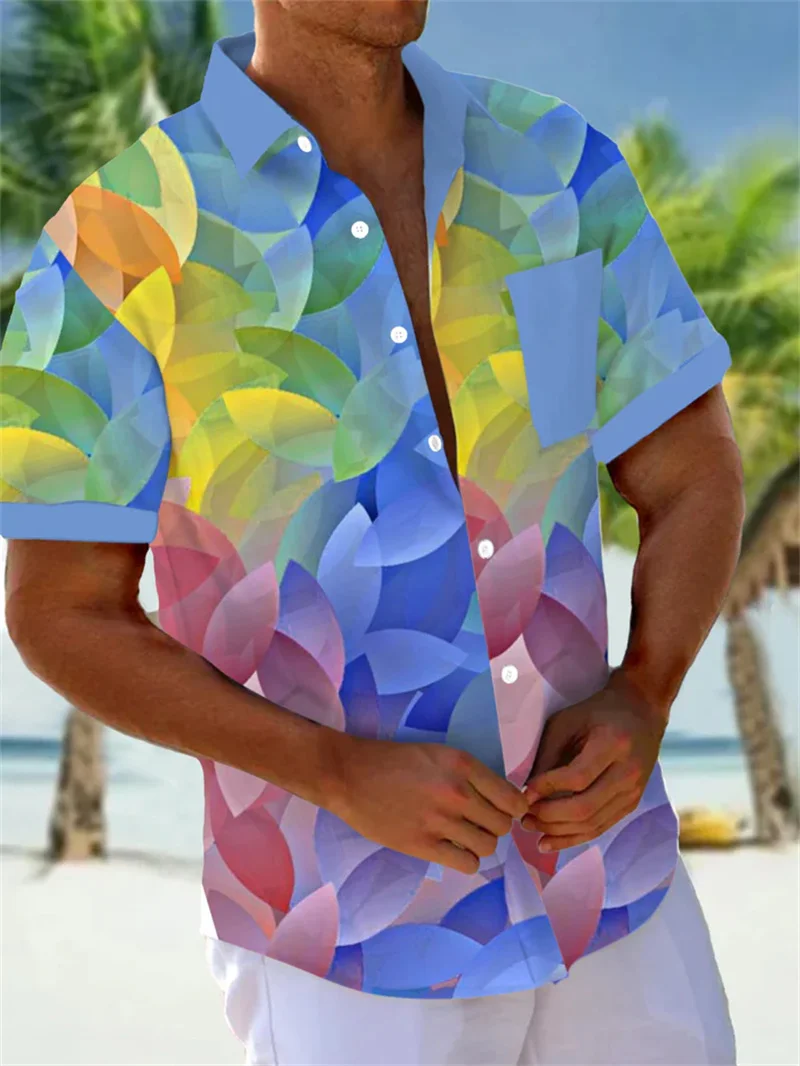 Men's short sleeved shirt, lapel, casual short sleeved shirt, fashionable new street outdoor retro landscape ink wash shirt