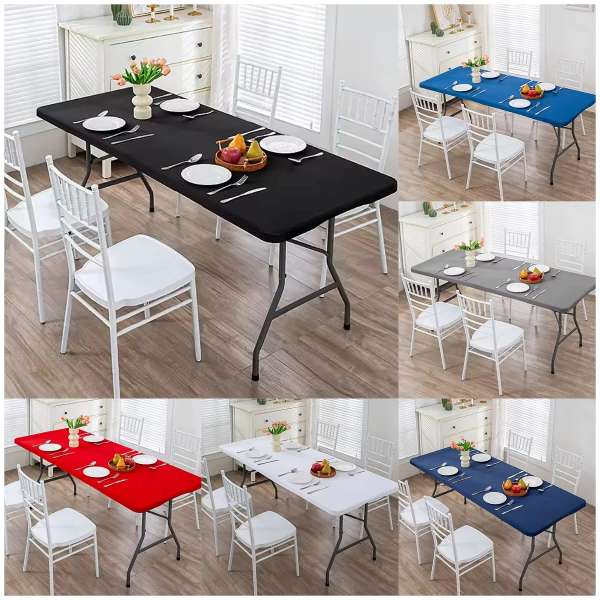 

Homing Rectangle Table Cloth Cover, Waterproof Polyester Elastic Fitted Tablecloth, Fits for 6 Foot Folding Tables, Washable