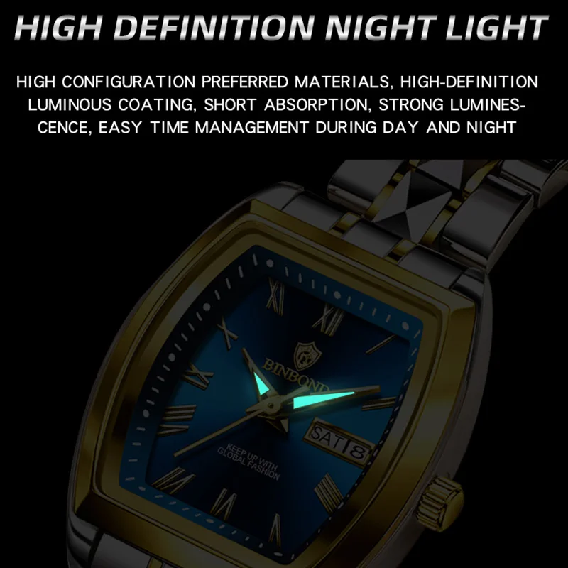 BINBOND Fashion Business Womens Quartz Watch 30M Waterproof Week Date ClockSport Casual B355 Top Brand Luxury  Womens Wristwatch