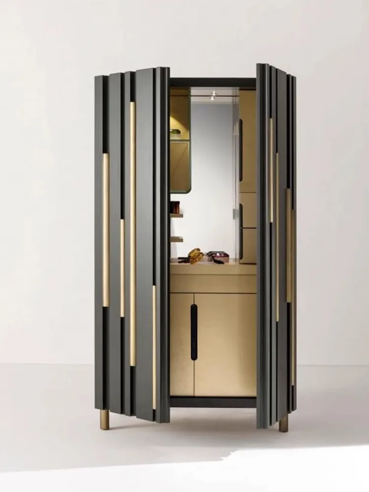 Y1 light luxury wall dining side cabinet stainless steel living room storage cabinet decoration high-end solid wood wine cabinet