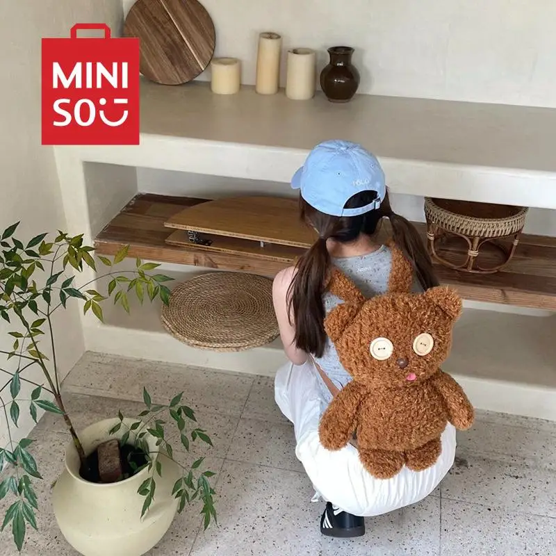 MINISO Series Tim Bear Backpack Kawaii Cute Bob Tim Doll Anime Plush Ins Backpack for Girls Cosmetic Snack Storage Funny Gifts