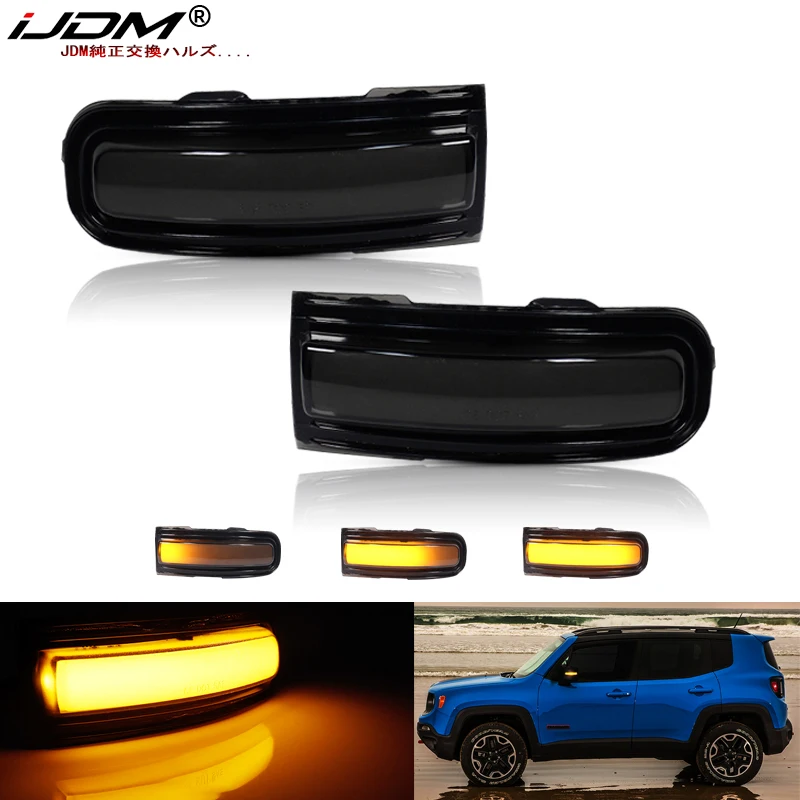 iJDM For 2015-2022 Jeep Renegade Amber yellow Sequential Flash Side View Mirror Turn Signal Blinker Light Assembly 12V