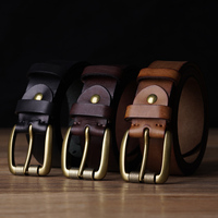 BISON DENIM Retro Cowskin Leather Men's Belt High Quality Pin Buckle Cowboy Belts Perfect Gift for Father's Day Valentine's Day